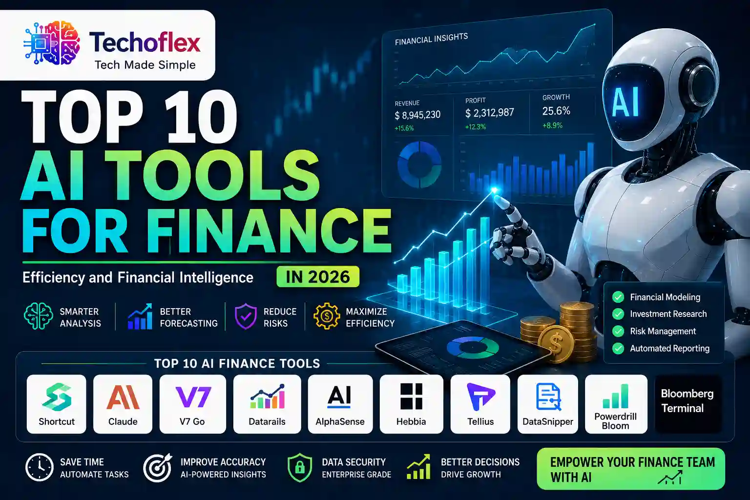 Top 10 AI tools for finance in 2026 featuring financial modeling, investment research, forecasting, risk management and AI-powered financial intelligence
