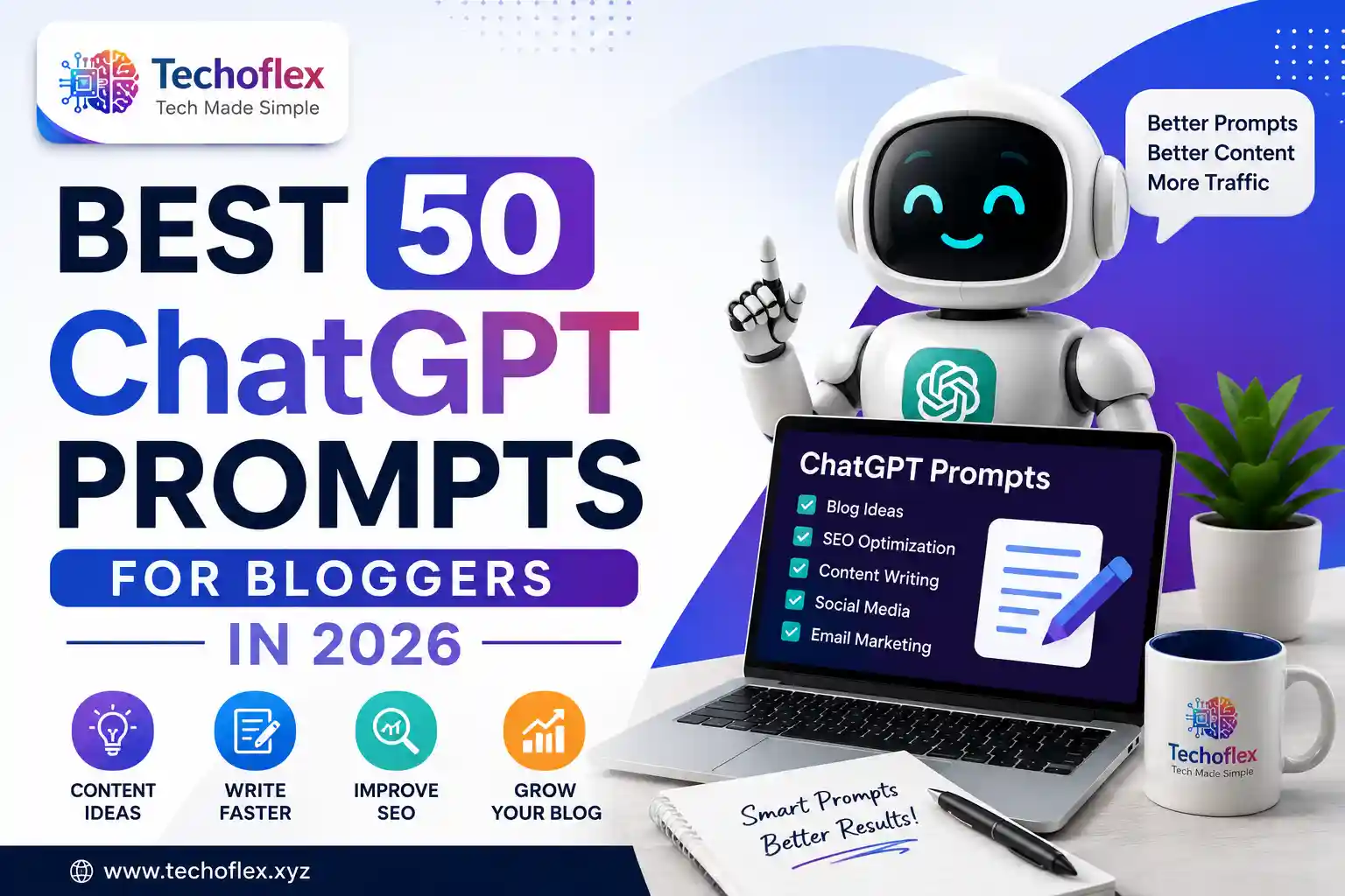 Best 50 ChatGPT Prompts for Bloggers in 2026 Featured Image