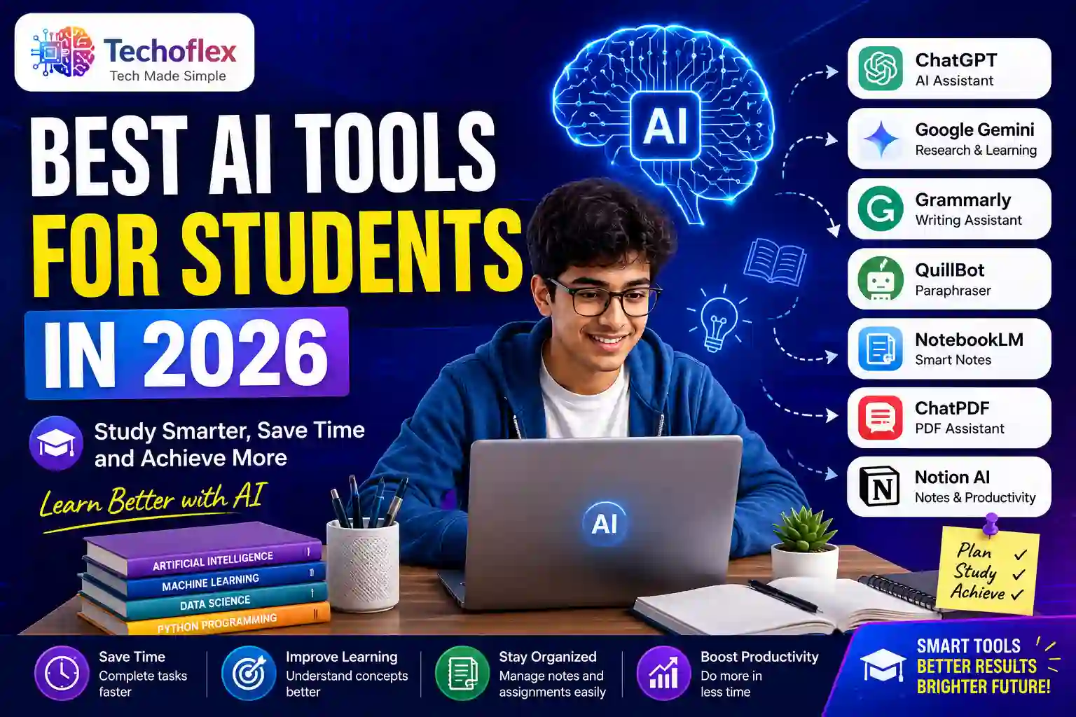 Best AI tools for students in 2026 including ChatGPT, Gemini, Grammarly, QuillBot and AI study assistants